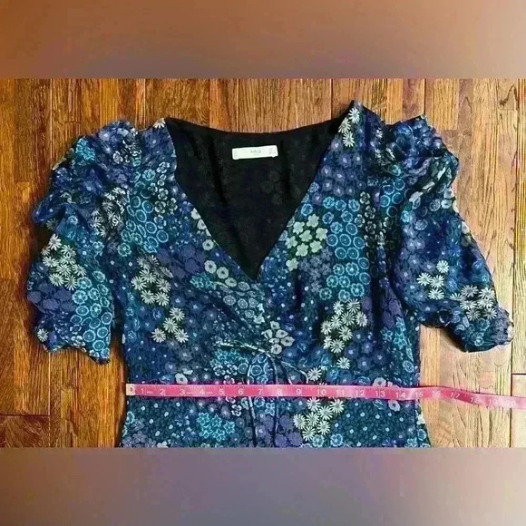 MANGO Floral Print Dress with Ruching in Blue and Purple Hues - Picture 10 of 14